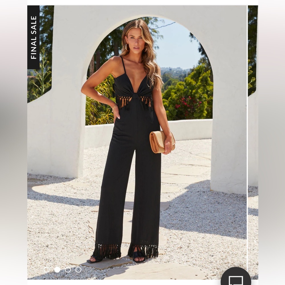 Fore Vici Collection Tulum Adventures Tassel Trim Cutout Jumpsuit black large L